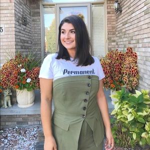 Green Button Down Strapless Top